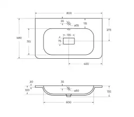 Раковина CEZARES CZR-800/480-LV-MR-NV
