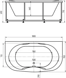 Акриловая ванна Aquatek Мелисса 180х95 MEL180-0000031 на каркасе, с фронтальной панелью