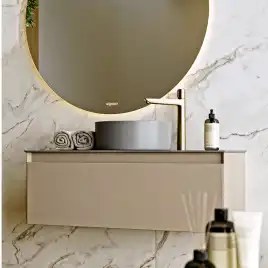 Тумба с раковиной подвесная Aqwella Geometria 100 GE01101MD+STG1014X456GS, со столешницей серый камень, цвет морская дюна