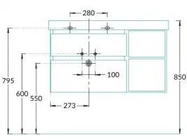 Тумба под раковину Kerama Marazzi CUBO 90 см, CUB.90.2Lh\LIM.N подвесная, Лимо
