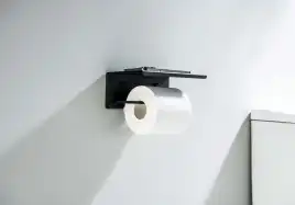 Держатель туалетной бумаги Aquatek Либра AQ4309MB с полкой, Черный матовый