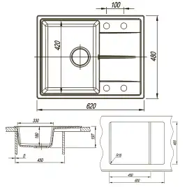 Кухонная мойка AZARIO Tavas 620х480х197 кварцевая, прямоугольная, цвет Черный: CS000976724