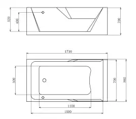 Акриловая ванна Gemy G9066 II K L 171х86 с гидромассажем, левая