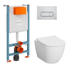 Комплект унитаза с инсталляцией Vitra Mia Round Rim-Ex 9873B003-7201 с сиденьем Микролифт и клавишей смыва Хром глянцевый
