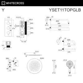 Душевая система для ванны WHITECROSS Y brushed gold YSET11TOPGLB, термостатическая, скрытого монтажа, Золото брашированное