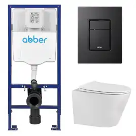 Комплект унитаза с инсталляцией ABBER Bequem AC1102 белый и кнопкой AC0123MB черная матовая