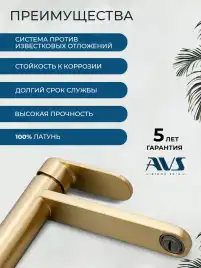 Смеситель для раковины AVS Beauty 811-551-BG высокий, брашированное золото