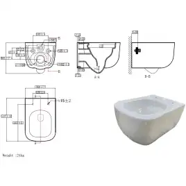 Подвесной унитаз Azario Ollin AZ-1883WH безободковый, смыв Торнадо, в комплекте с сидением микролифт, Белый глянцевый