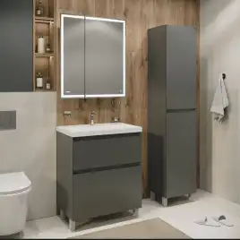 Шкаф-пенал для ванной Grossman Меркадо 40 напольный, графит матовый (304083)