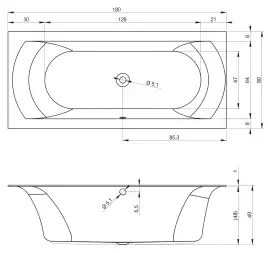 Акриловая ванна RIHO LINARES 180x80 (c тонким бортом) прямоугольная B142001005