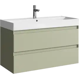 Тумба с раковиной подвесная Aqwella Geometria 100 GE01102SH, с двумя ящиками, цвет зеленый шалфей