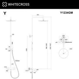 Душевая система для ванны WHITECROSS Y gunmetal Y1234GM, термостатическая, Оружейная сталь