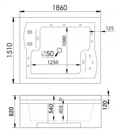 Акриловая ванна Gemy G9052 II B L 186х151 с гидромассажем, левая