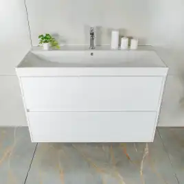 Тумба с раковиной AVS Вернисаж 100 белая глянцевая (раковина белая), подвесная 2 ящика, N814-01-1000WG-02-1010WG