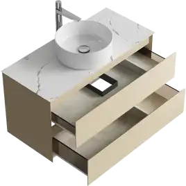 Тумба с раковиной подвесная Aqwella Geometria 100 GE01102MD+STG1014X456MW, со столешницей мрамор белый, цвет морская дюна