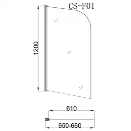 Шторка для ванны Loranto 65х120 прозрачное стекло 6 мм, профиль хром, CS-F01
