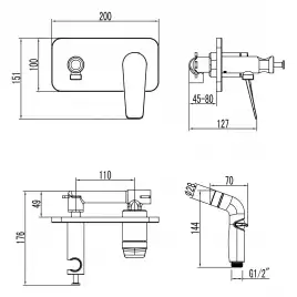 Смеситель Lemark Bronx LM3720BL с гигиеническим душем, встраиваемый Черный