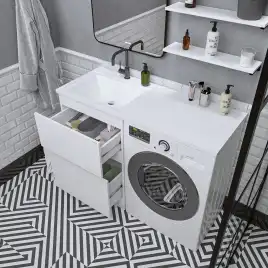 Тумба под раковину Grossman Марсал 120 напольная, под стиральную машину, белая глянцевая (121203)