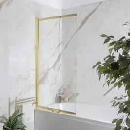 Шторка на ванну AVS Слайдер Плюс 80 см профиль брашированное золото, стекло прозрачное, 803-0011-150-82-GB-T