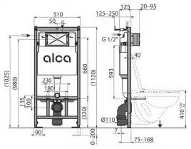 Инсталляция для унитаза AlcaPlast AM101/1120-4:1 RU M570-0001 с Белой клавишей смыва