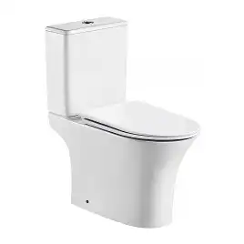 Унитаз напольный Azario FRETTA ROUND AZ-7121A безободковый, с бачком и сидением микролифт, Белый глянцевый