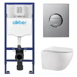 Комплект унитаза с инсталляцией ABBER Bequem AC1100 белый и кнопкой AC0126 хром глянцевый