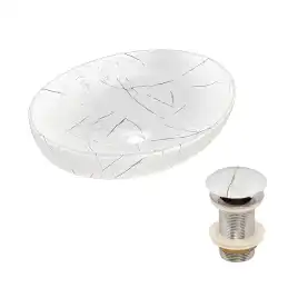 Раковина AVS Саманта 51x40 белый мрамор матовая с донным клапаном