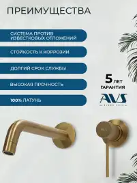 Смеситель для раковины AVS Pulse 811-002-BG встраиваемый, с внутренней частью, брашированное золото