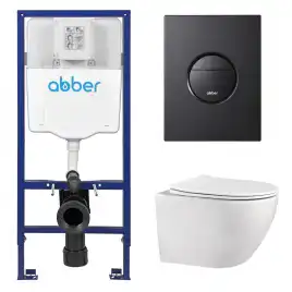 Комплект унитаза с инсталляцией ABBER Bequem AC1100 белый и кнопкой AC0126MB черная матовая