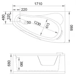 Акриловая ванна Gemy G9046 II B R 171х99 с гидромассажем, правая