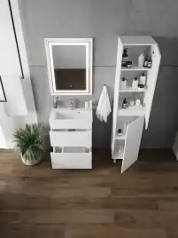 Тумба с раковиной FAURAplus САНТЕЛЬМО СЛИМ 60-2 напольная (Раковина IZI керамическая, узкая) Белая