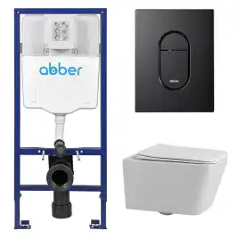 Комплект унитаза с инсталляцией ABBER Rechteck AC1201 белый и кнопкой AC0124MB черная матовая