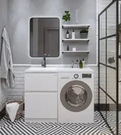 Тумба под раковину Grossman Марсал 120 напольная, под стиральную машину, белая глянцевая (121203)