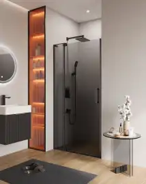 Душевая дверь в нишу CEZARES SLIDER-B-1-90/100-GRIGIO-NERO стекло Тонированное (графит), профиль Черный