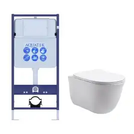 Унитаз с инсталляцией SET AQUATEK КЛАССИК cm с сиденьем микролифт без клавиши смыва