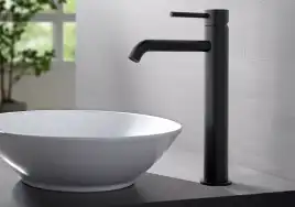 Смеситель для накладной раковины Aquatek Европа AQ1304MB, однорычажный, высокий, Черный матовый