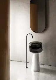 Раковина напольная ABBER KRISTALL 50х50х90 AT2706White-Onyx, круглая, белая/черный