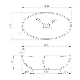 Раковина накладная ABBER STEIN 62х34,5х17,5 AS2610, овальная, белая матовая