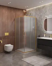 Душевой уголок CEZARES MOLVENO-A-2-90-P-BORO стекло Матовое рифленая, профиль Брашированное золото