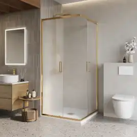 Душевой уголок BelBagno LUCE-A-2-90-P-ORO стекло рифленное матовое, профиль Золото глянцевое