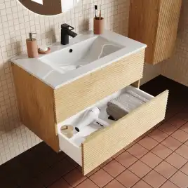 Тумба с раковиной IDDIS Bild 80, подвесная, Дуб светлый, BIL80V0i95K