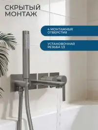 Смеситель для ванны AVS Elegant 811-410-GM с ручным душем, оружейная сталь