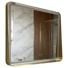 Зеркало Azario Энтони 100х70 АZ-LED012925 с подсветкой и диммером, подогрев, золото матовое