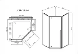 Душевой уголок Vincea Penta 100х100 VSP-3P100CLB, профиль черный, стекло Прозрачное
