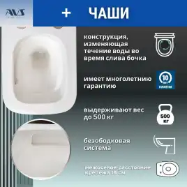 Унитаз подвесной AVS Модерн 801-0042-P-T2-GW безободковый, со смывом Торнадо, белый