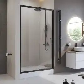 Душевая дверь BelBagno UNO-195-BF-1-130-C-NERO стекло прозрачное, профиль Черный матовый