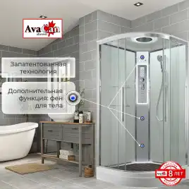 Душевая кабина AvaCan EM2011LEDT 110x110 см, низкий поддон, с крышей