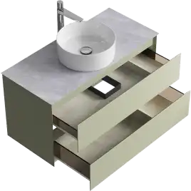 Тумба с раковиной подвесная Aqwella Geometria 100 GE01102SH+STG1014X456GS, со столешницей серый камень, цвет зеленый шалфей