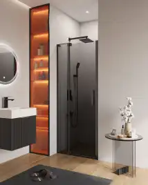 Душевая дверь в нишу CEZARES SLIDER-B-1-80/90-GRIGIO-NERO стекло Тонированное (графит), профиль Черный