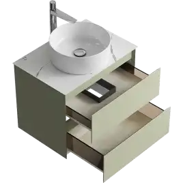 Тумба с раковиной подвесная Aqwella Geometria 65 GE01652SH+STG662X476MW, со столешницей мрамор белый, цвет зеленый шалфей